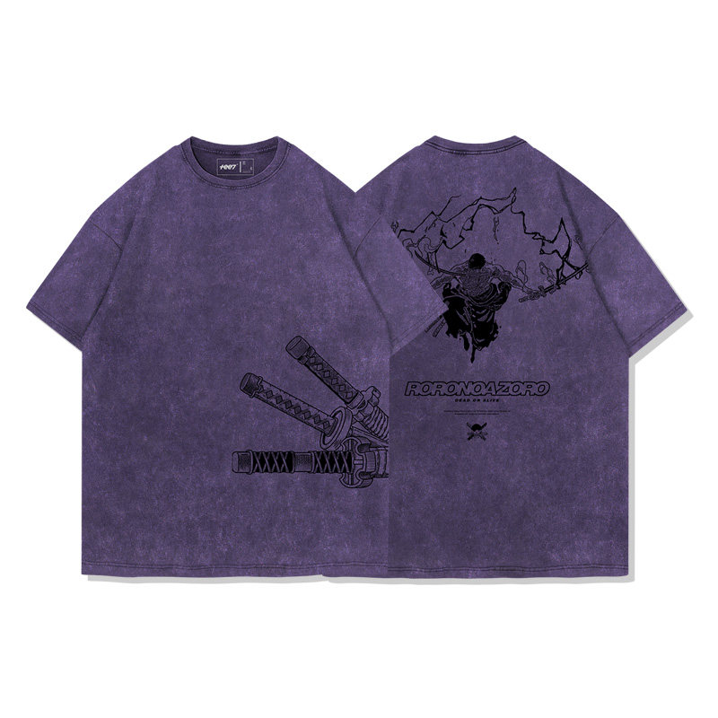 海賊王索隆拔刀水洗做舊 2026親子情侶男女同款 印花水洗短袖
