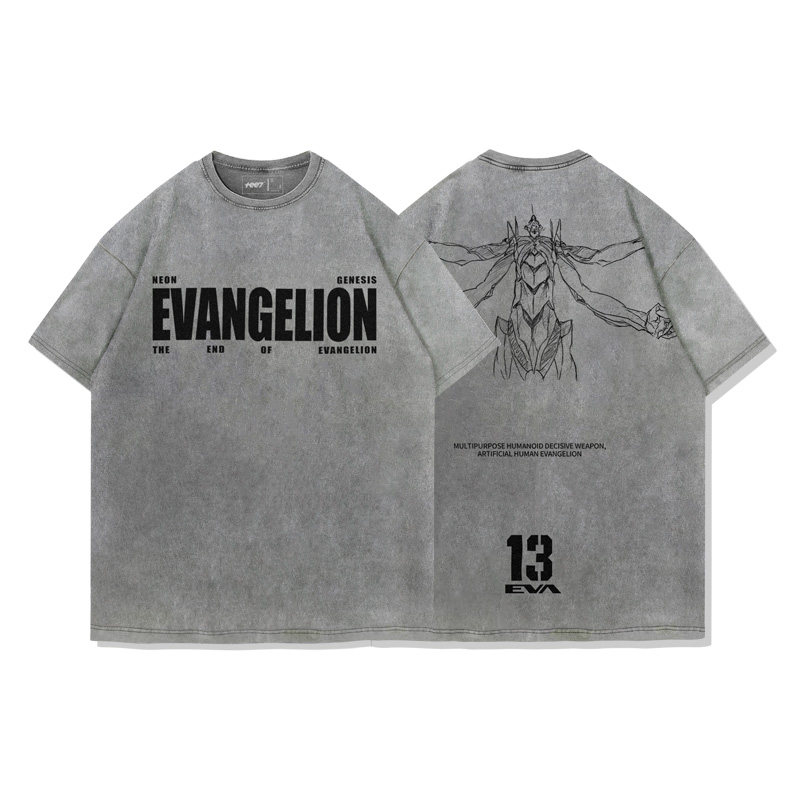 EVA十三號機莉莉絲水洗做舊 2026親子情侶男女同款 印花水洗短袖