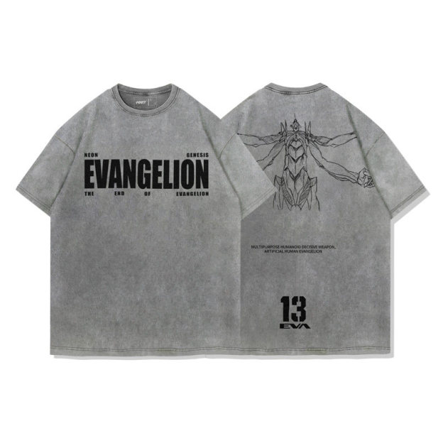 EVA十三號機莉莉絲水洗做舊 2026親子情侶男女同款 印花水洗短袖