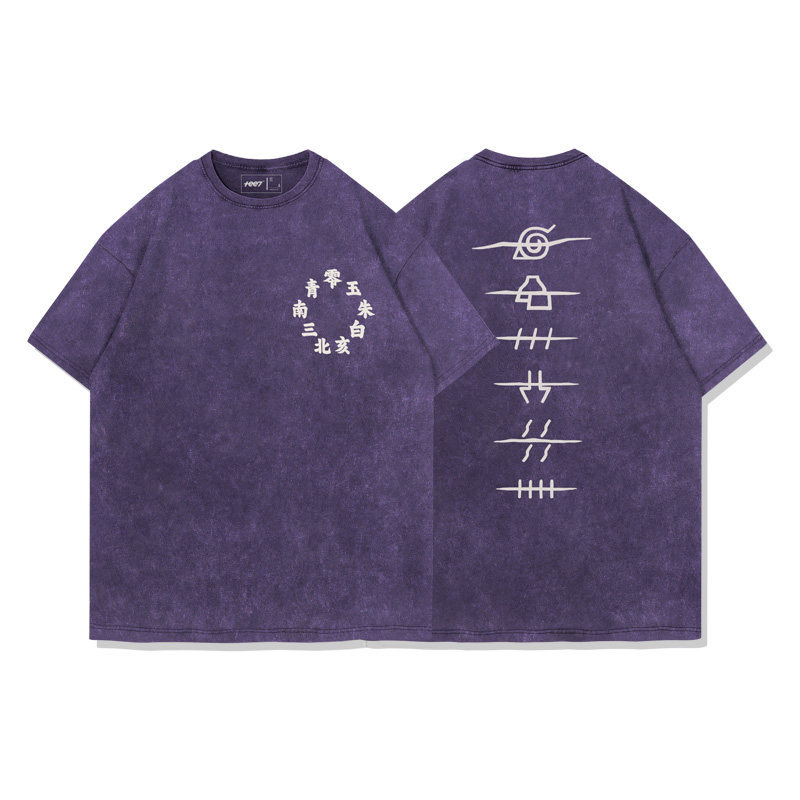 火影忍者曉組織水洗做舊 2026親子情侶男女同款 印花水洗短袖