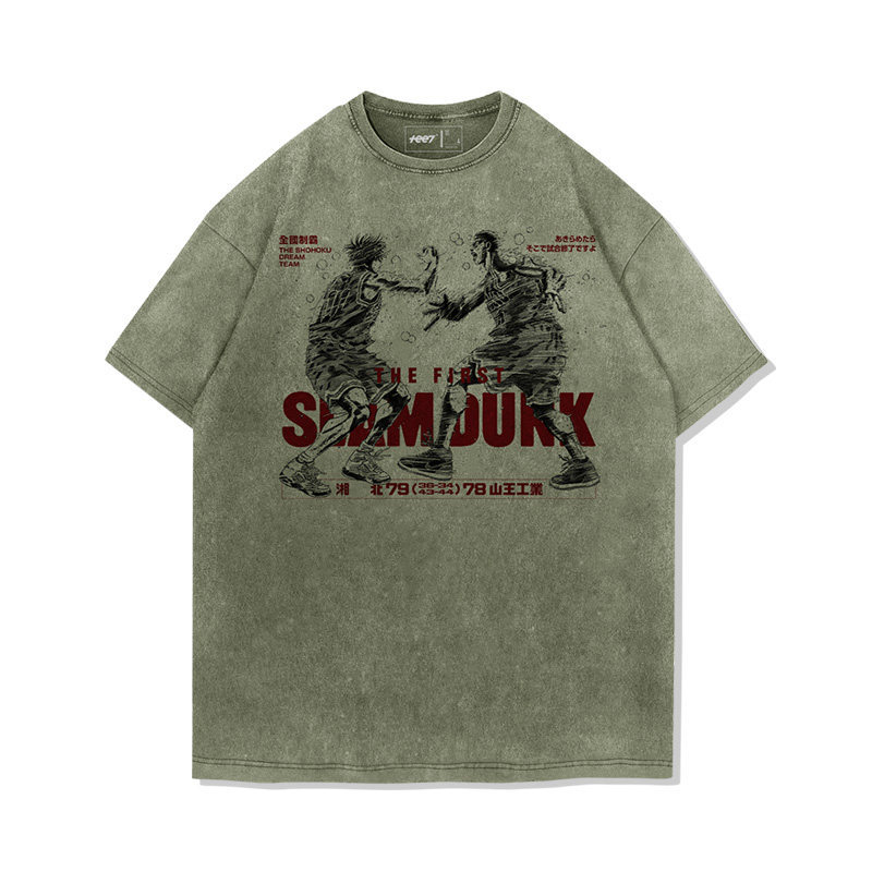 灌籃高手流川楓櫻木花道世紀擊掌水洗做舊 2026親子情侶男女同款 印花水洗短袖