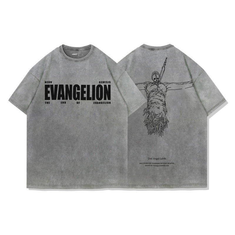 EVA十三號機莉莉絲水洗做舊 2026親子情侶男女同款 印花水洗短袖