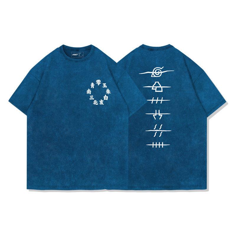 火影忍者曉組織水洗做舊 2026親子情侶男女同款 印花水洗短袖