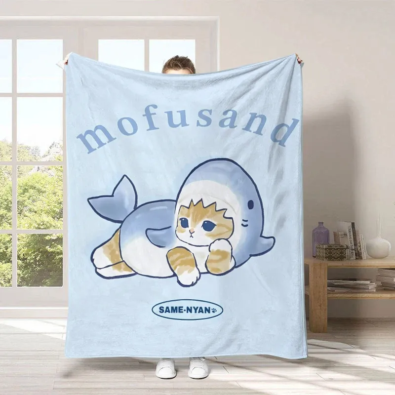 mofusand 貓福珊迪鯊魚貓毛毯｜法蘭絨沙發蓋毯・午休披肩