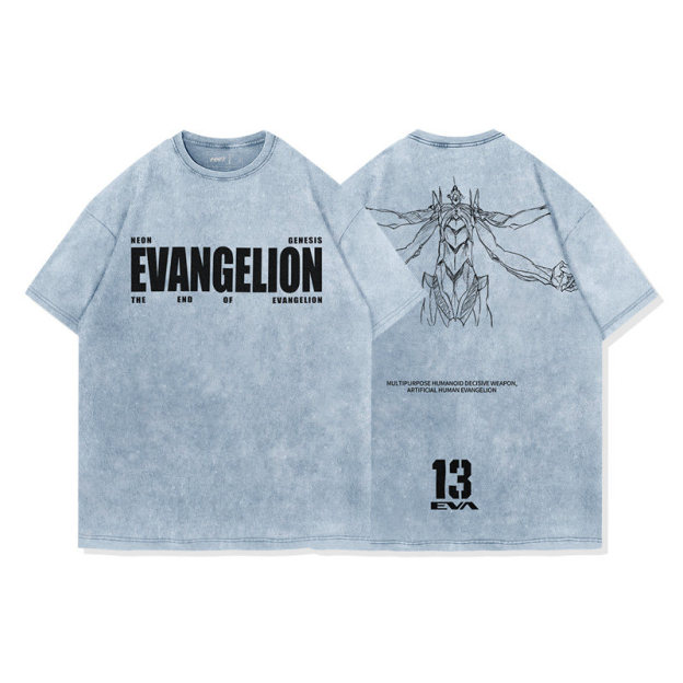 EVA十三號機莉莉絲水洗做舊 2026親子情侶男女同款 印花水洗短袖