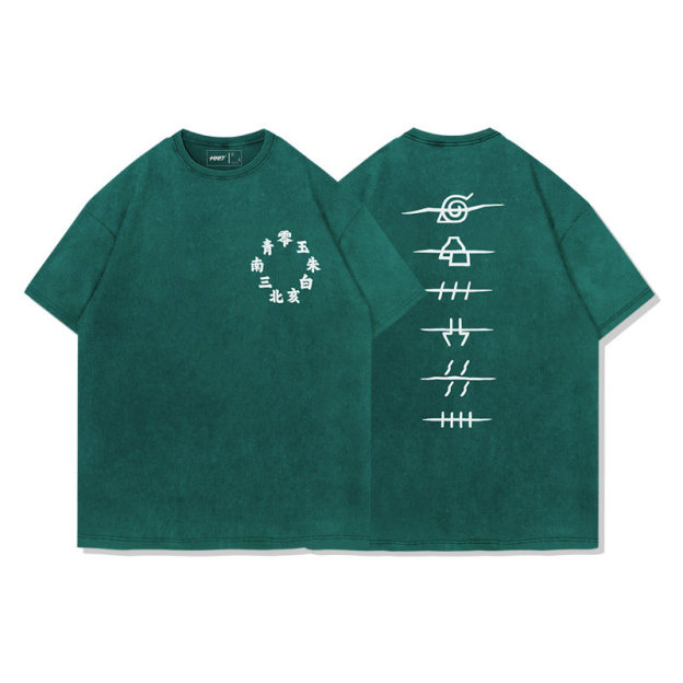 火影忍者曉組織水洗做舊 2026親子情侶男女同款 印花水洗短袖