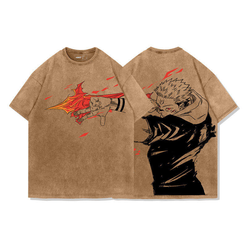 咒術迴戰兩面宿儺術式水洗做舊 2026親子情侶男女同款 印花水洗短袖