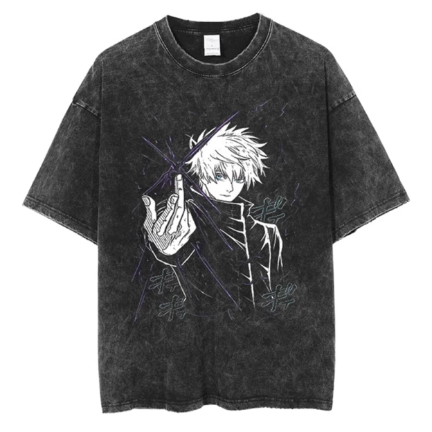 咒術迴戰水洗做舊 2026親子情侶男女同款 印花水洗短袖