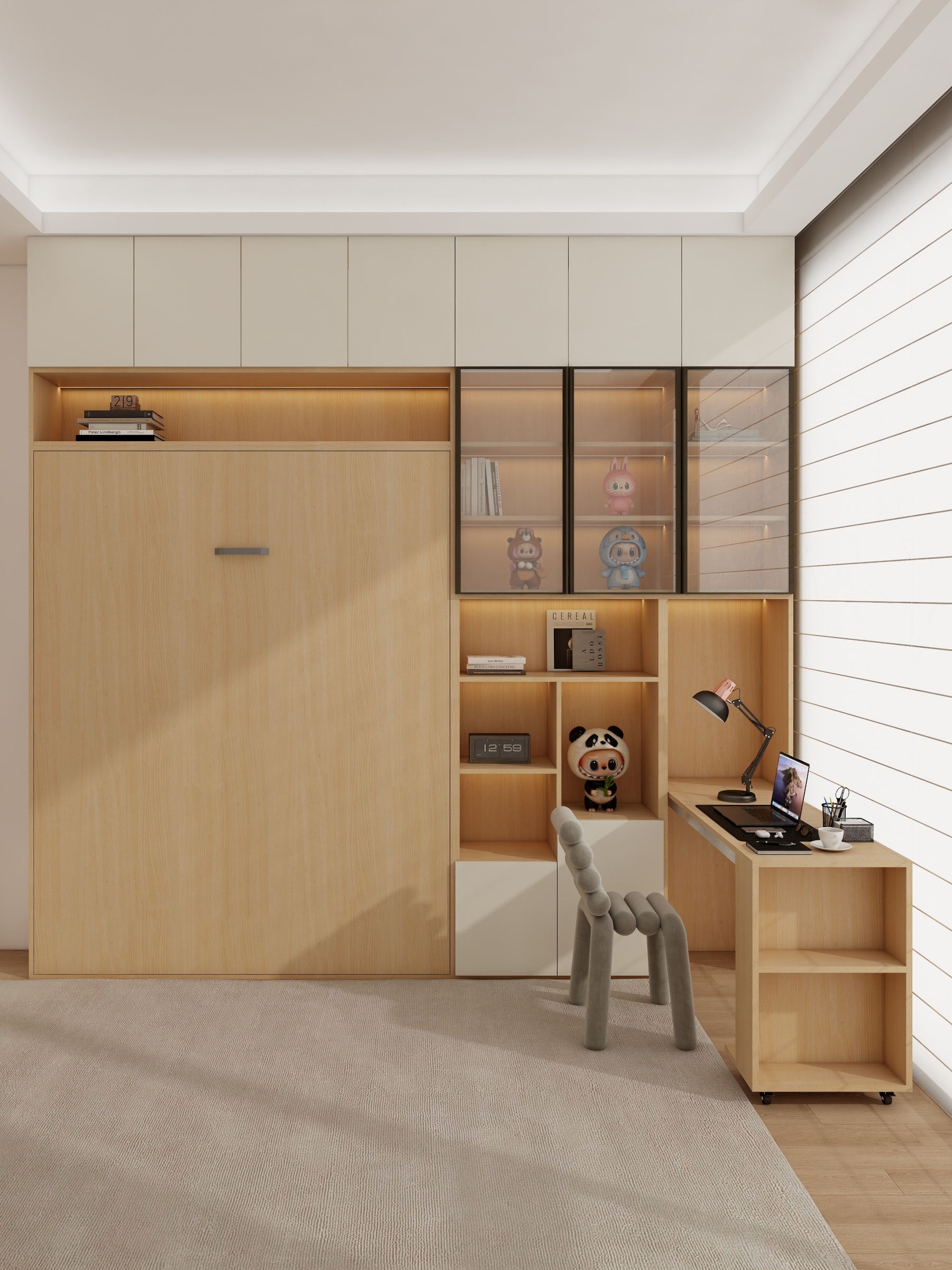Murphy Bed 001 - Modern Minimalist Bedroom with Murphy Bed & Smart Storage