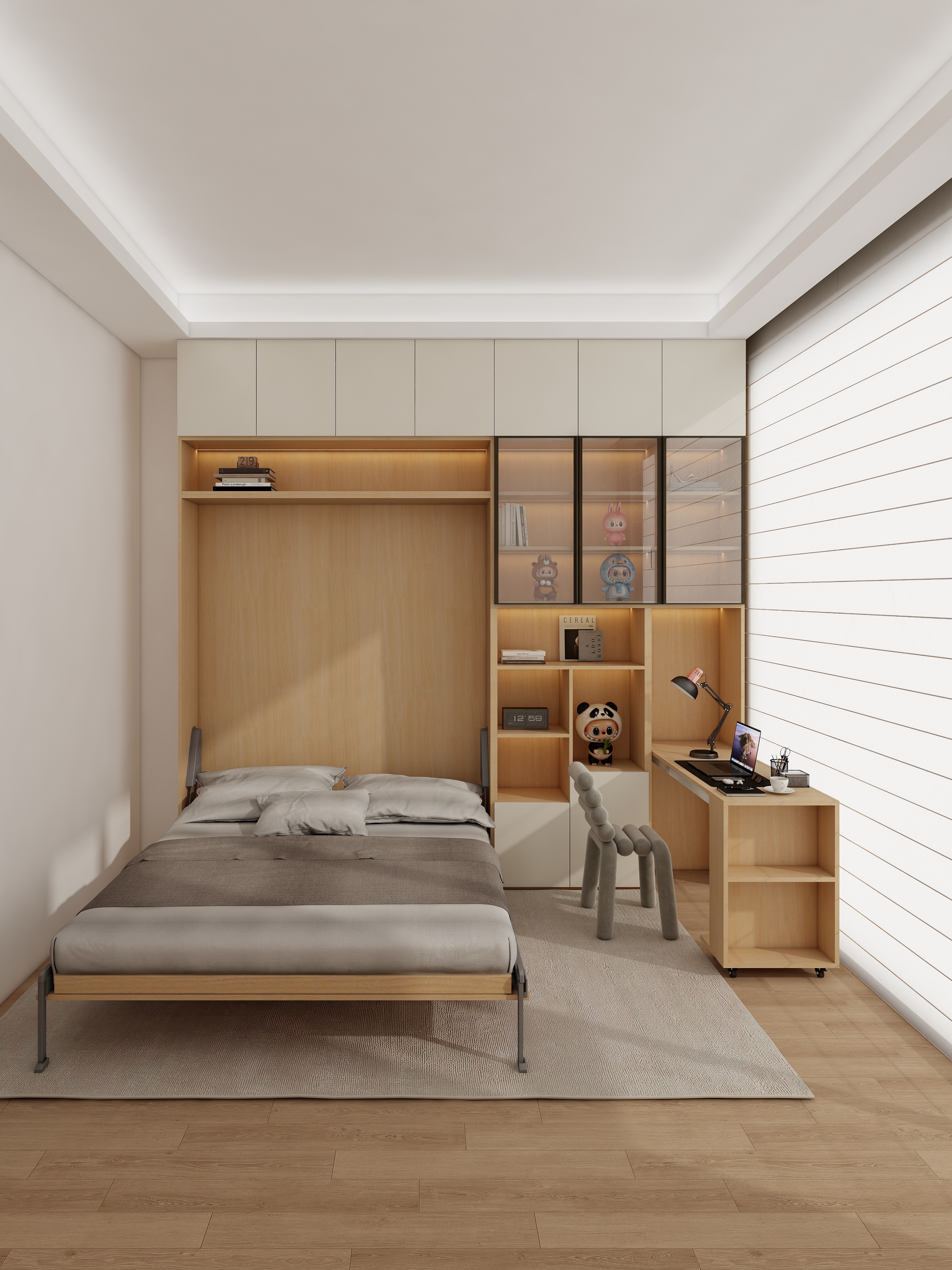 Murphy Bed 001 - Modern Minimalist Bedroom with Murphy Bed & Smart Storage