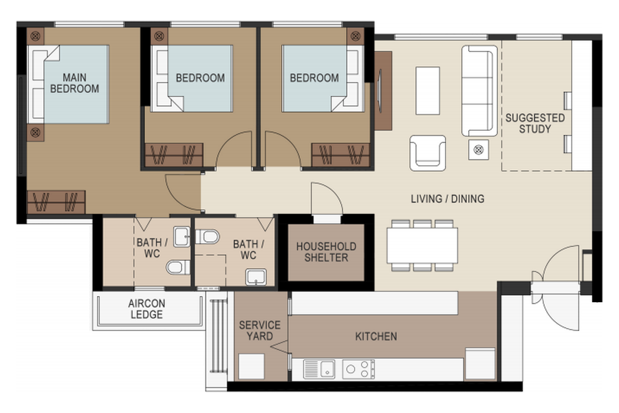 Illustrative 5-room BTO floor plan