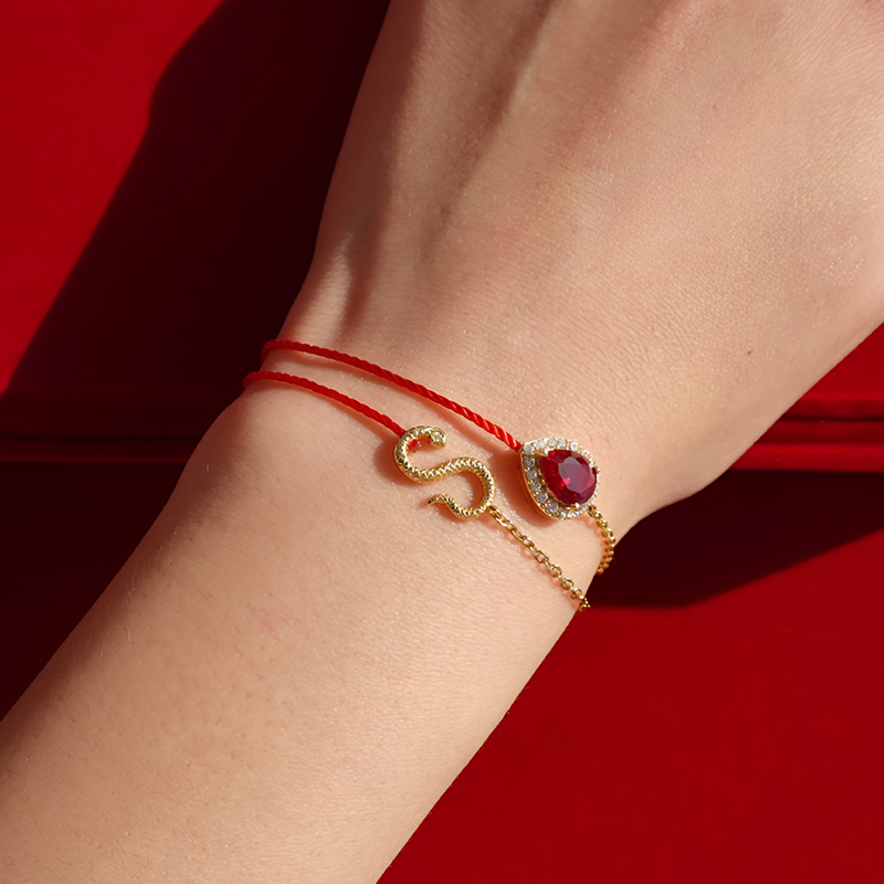 Ouroboros snake S-Clasp Half-red-String Bracelet