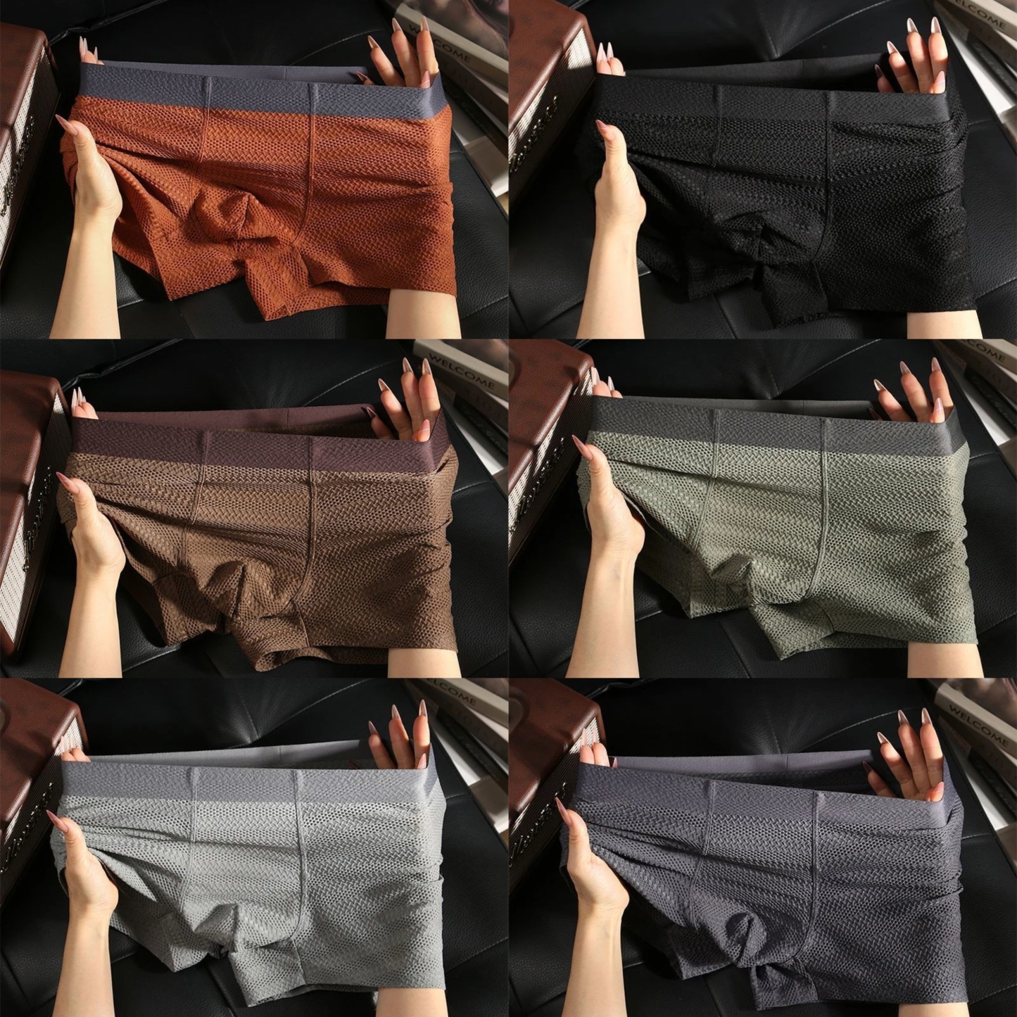 Men Ice Silk Underwear Summer Seamless Mesh Breathable Thin Boxer