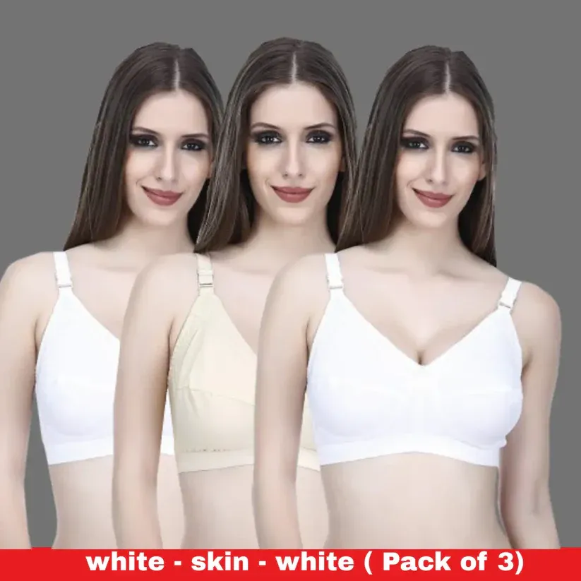 Full Coverage Minimizer Bra Non Padded White Nude Bra ( Pack of 3 )