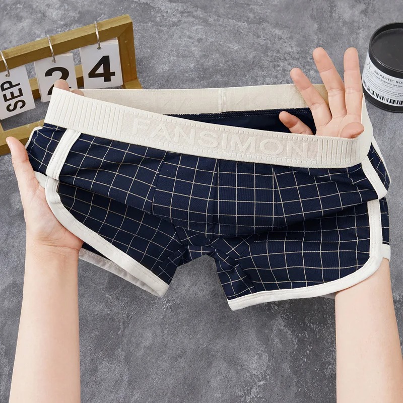Cotton Men Boxer Retro Plaid Pants 
