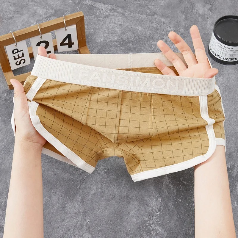 Cotton Men Boxer Retro Plaid Pants 