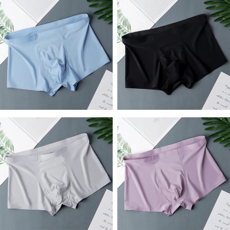 4 Pcs/Lot Men's Ice Silk Sexy Seamless Ultra-thin Boxer