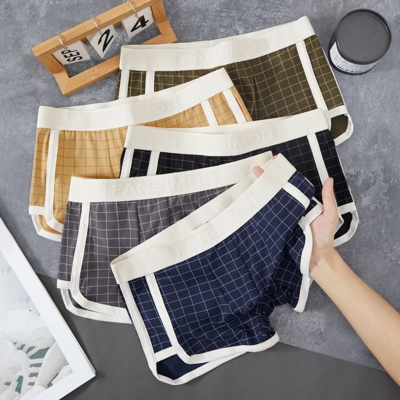 Cotton Men Boxer Retro Plaid Pants 