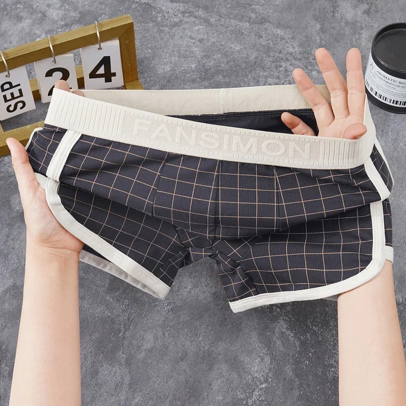 Cotton Men Boxer Retro Plaid Pants 