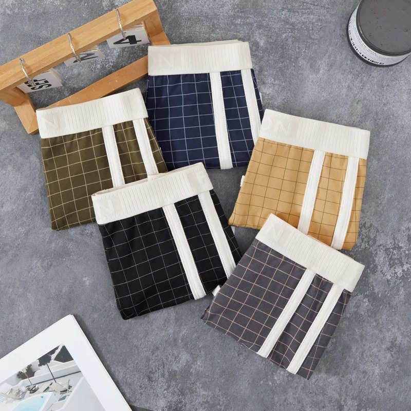 Cotton Men Boxer Retro Plaid Pants 