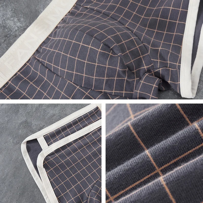 Cotton Men Boxer Retro Plaid Pants 