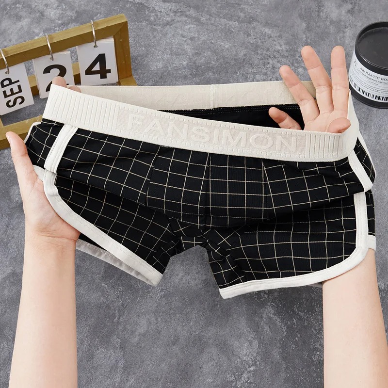 Cotton Men Boxer Retro Plaid Pants 