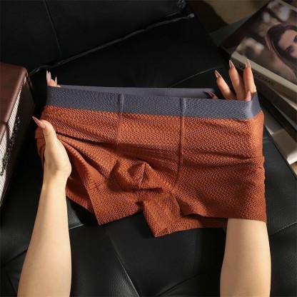 Men Ice Silk Underwear Summer Seamless Mesh Breathable Thin Boxer