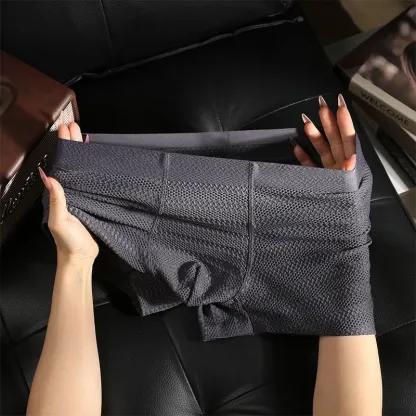 Men Ice Silk Underwear Summer Seamless Mesh Breathable Thin Boxer