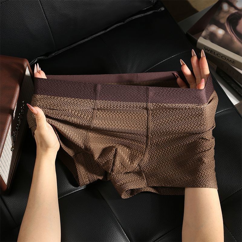 Men Ice Silk Underwear Summer Seamless Mesh Breathable Thin Boxer