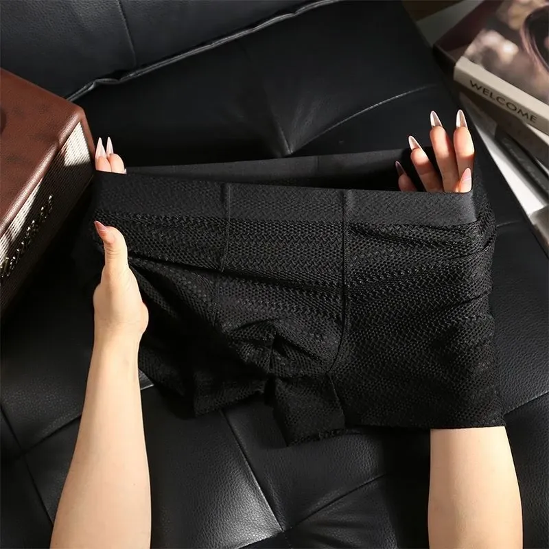 Men Ice Silk Underwear Summer Seamless Mesh Breathable Thin Boxer