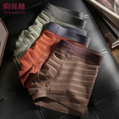 Men Ice Silk Underwear Summer Seamless Mesh Breathable Thin Boxer