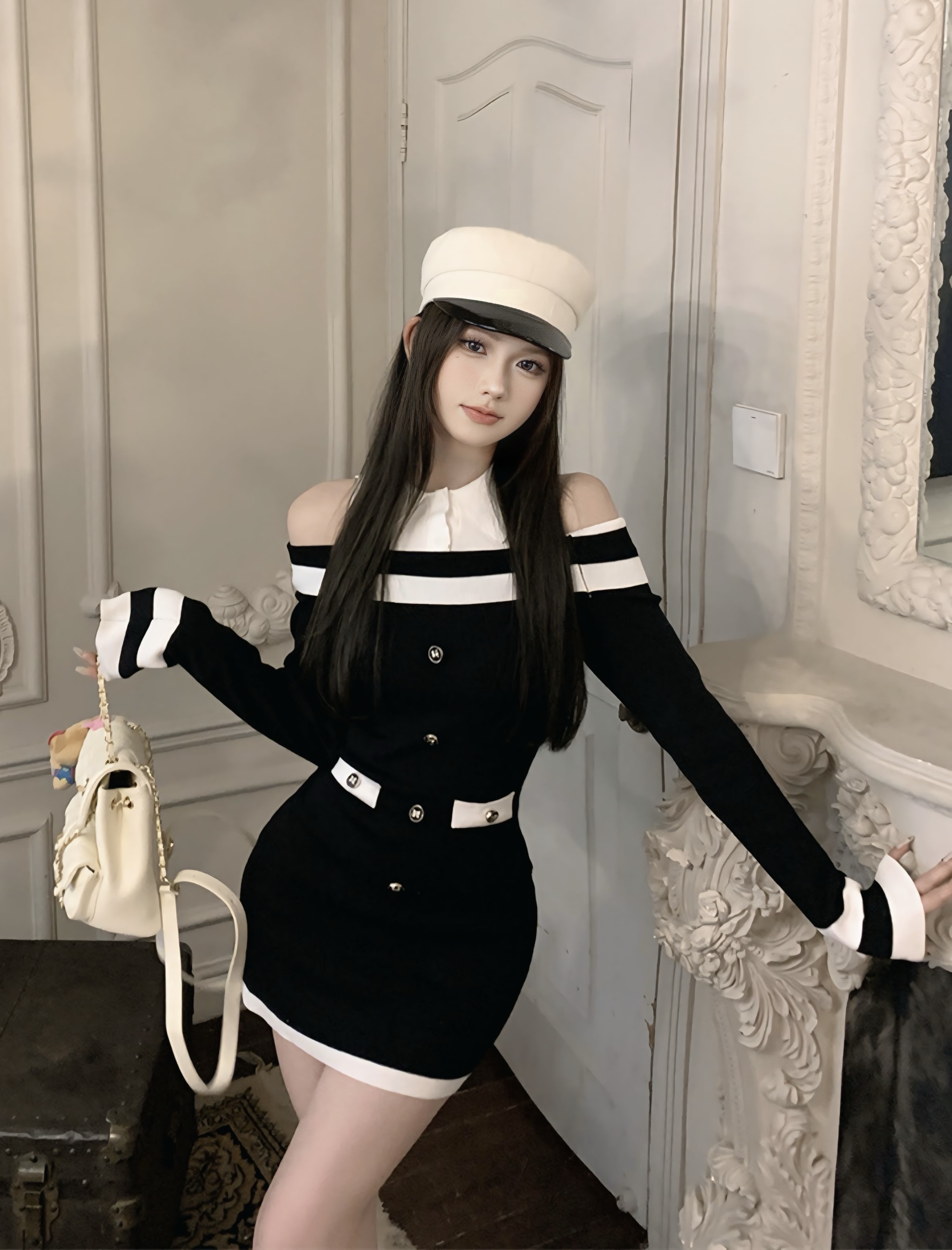 オフショルダーネックシャツワンピース〈BS030〉-La Charmés オフショルダーネックシャツワンピース〈BS030〉-La Charmés