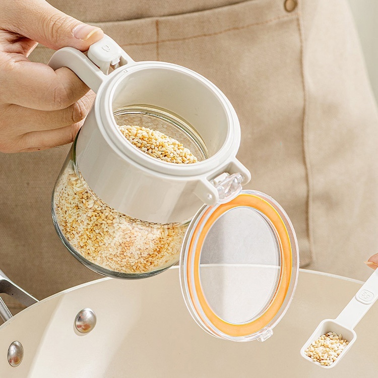 ขวดเกลือแก้วกันชื้นปิดผนึกสำหรับเครื่องปรุงในครัว