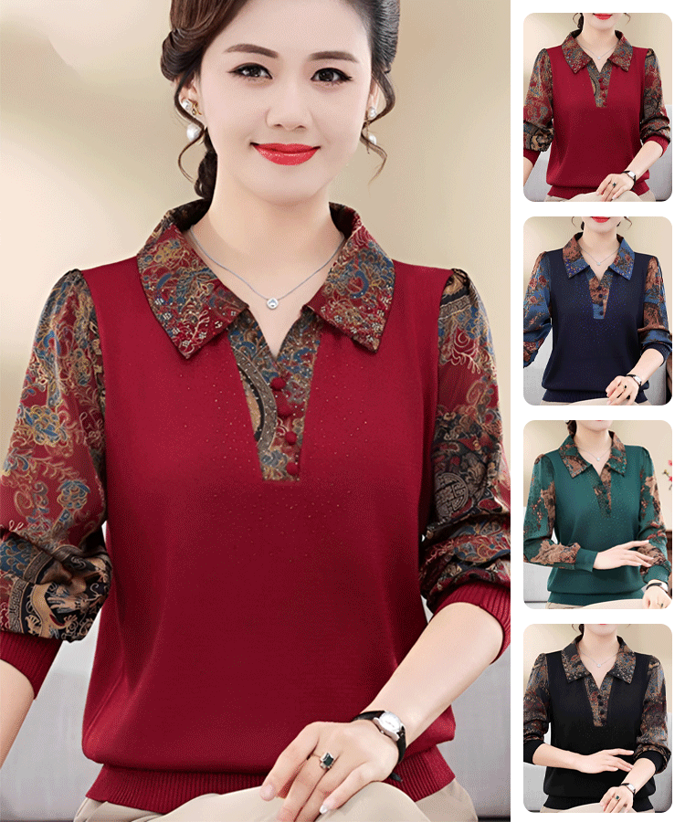 เสื้อเชิ้ตพิมพ์ลายวินเทจฤดูใบไม้ร่วงและฤดูหนาว ทรงหลวมคอปก