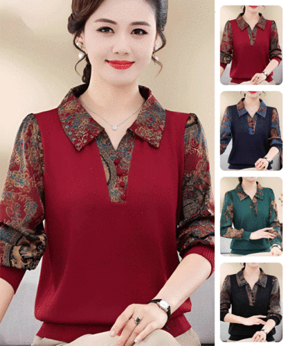 เสื้อเชิ้ตพิมพ์ลายวินเทจฤดูใบไม้ร่วงและฤดูหนาว ทรงหลวมคอปก