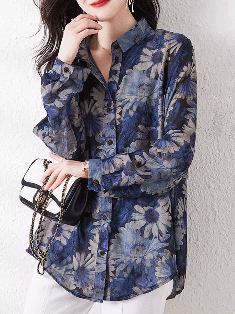 เสื้อเชิ้ตพิมพ์ลายทรงหลวมแฟชั่น