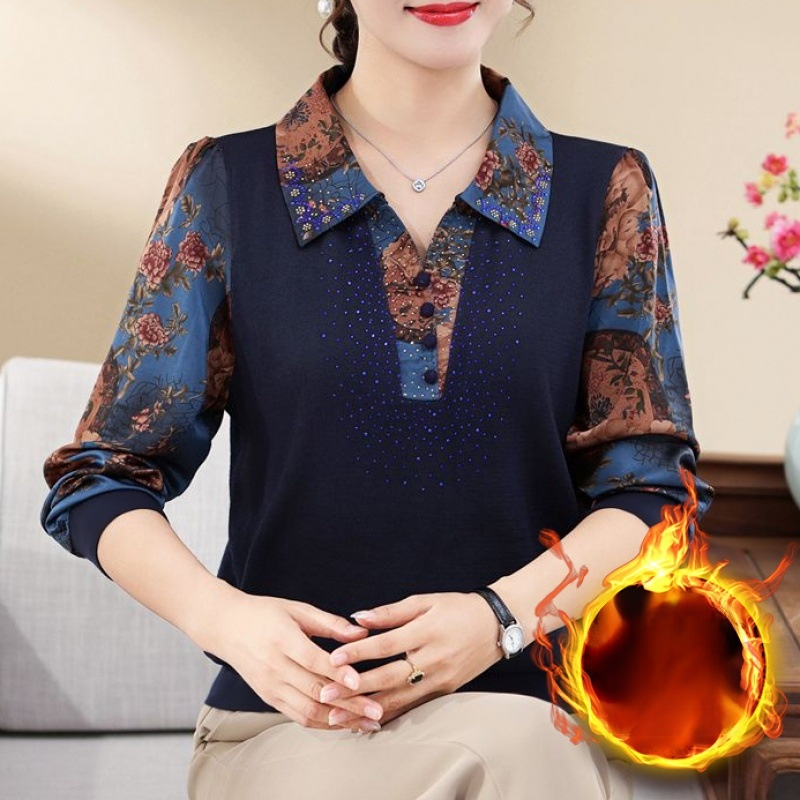 เสื้อเชิ้ตพิมพ์ลายวินเทจฤดูใบไม้ร่วงและฤดูหนาว ทรงหลวมคอปก