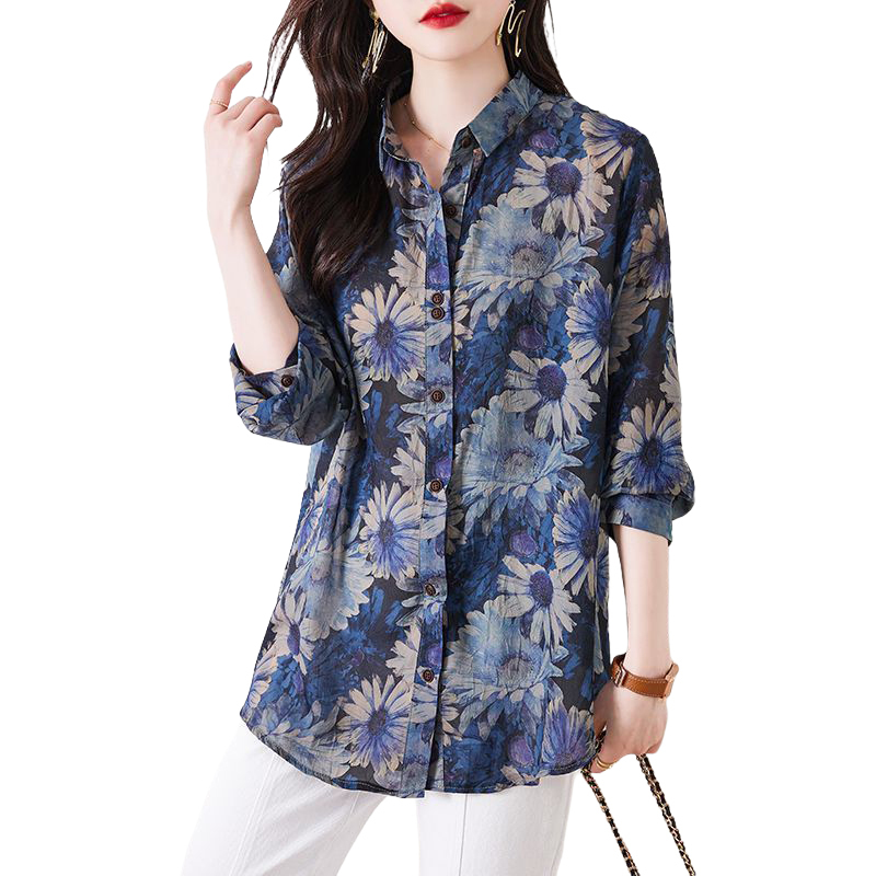 เสื้อเชิ้ตพิมพ์ลายทรงหลวมแฟชั่น