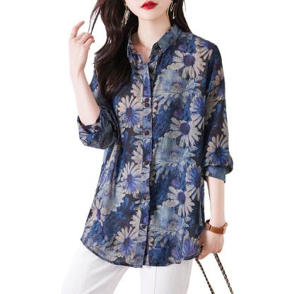 เสื้อเชิ้ตพิมพ์ลายทรงหลวมแฟชั่น