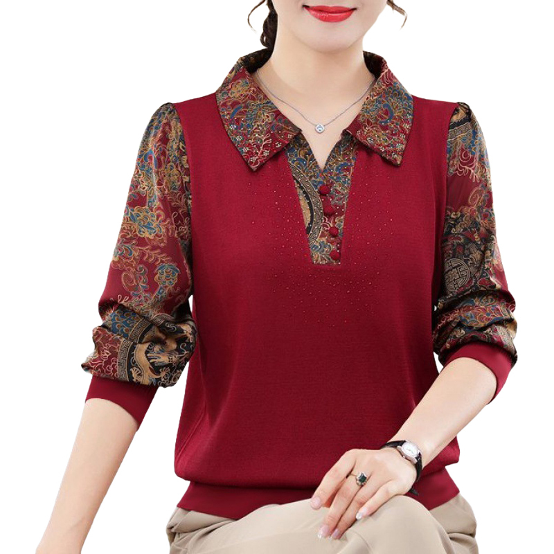 เสื้อเชิ้ตพิมพ์ลายวินเทจฤดูใบไม้ร่วงและฤดูหนาว ทรงหลวมคอปก