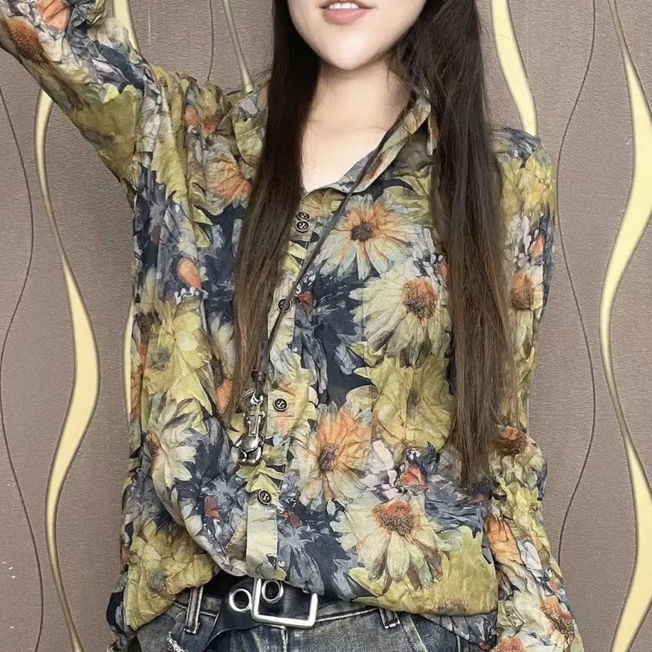 เสื้อเชิ้ตพิมพ์ลายทรงหลวมแฟชั่น