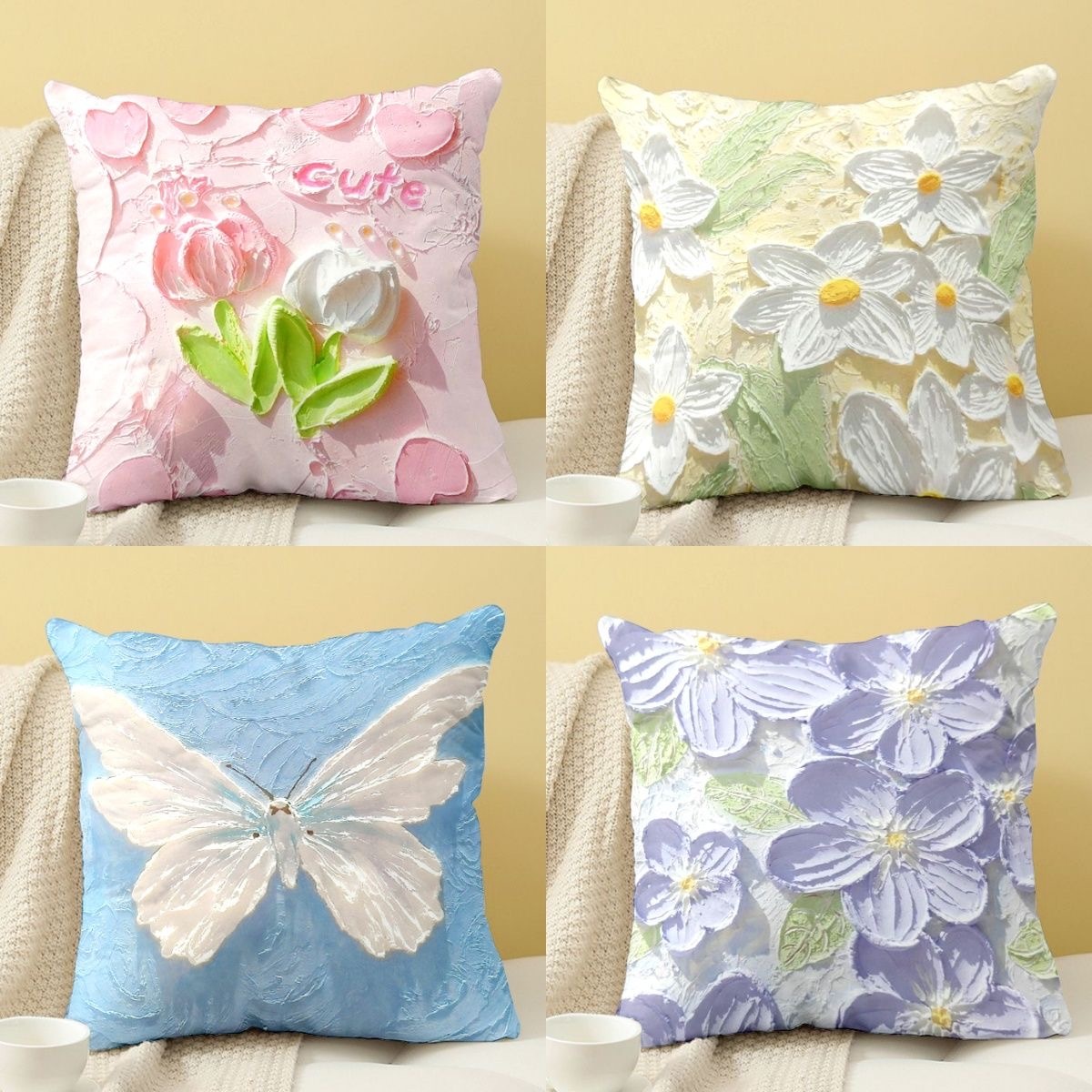 油畫風格抱枕方形枕