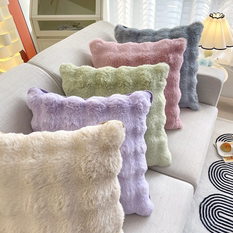 毛茸茸抱枕純色方形枕