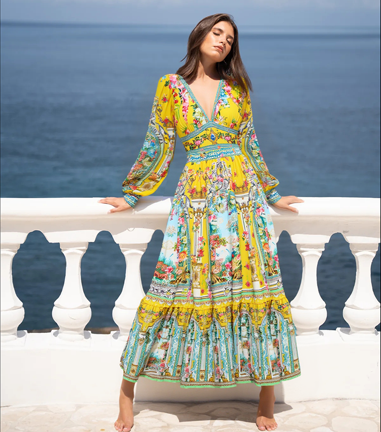 Long Sleeves Bougainvillea Print Swimsuit Set(s)