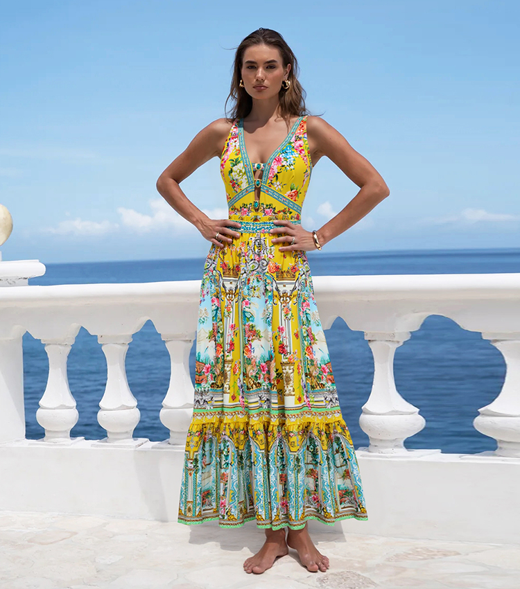 Diamond Decoration Bougainvillea Print Swimsuit Set(s)