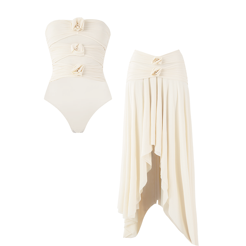 White 3D Flowers Swimsuit Set(s)