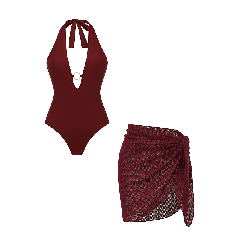 Halter Cutout Solid Color Swimsuit Set(s)