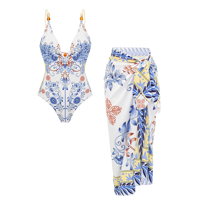 V Neck Printed Swimsuit Set(s)