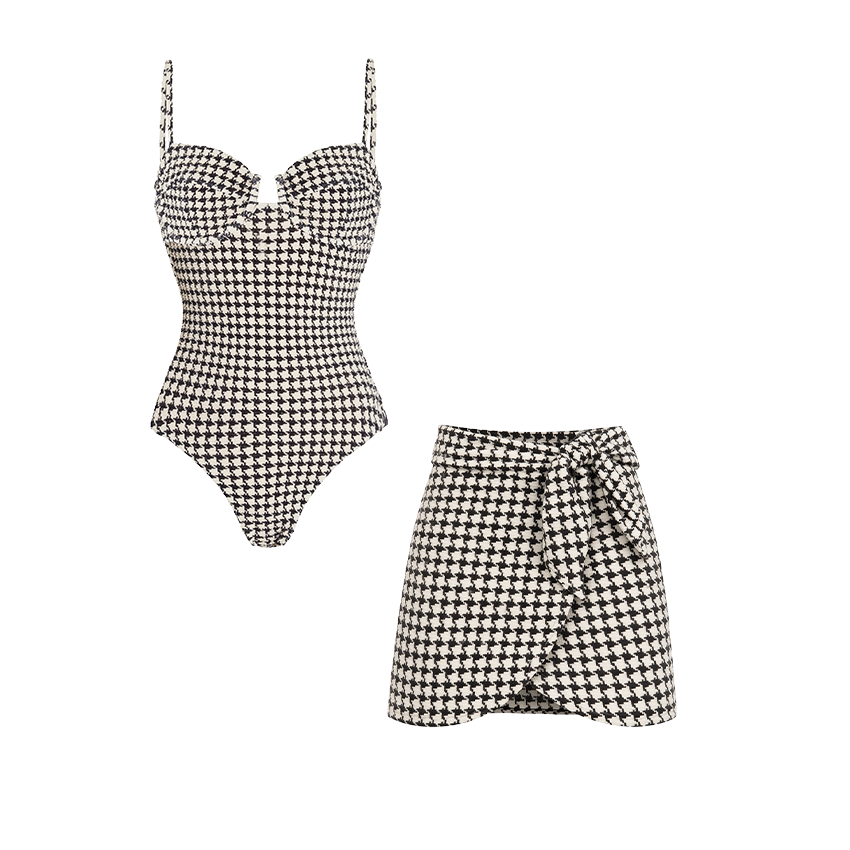 Bandeau Plaid Print Swimsuit Set(s)