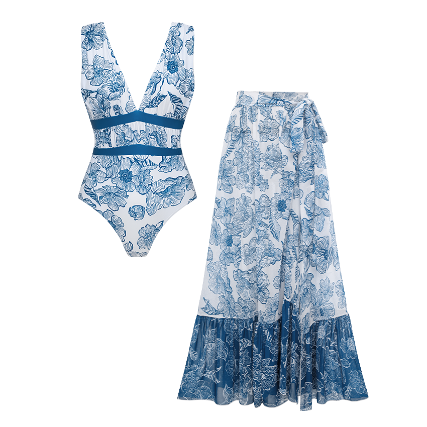 V Neck Color Block Swimsuit Set(s)